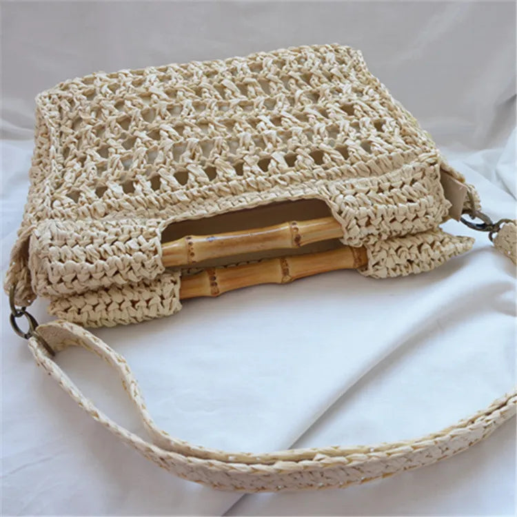 Natural Straw Handbag with Bamboo Handle